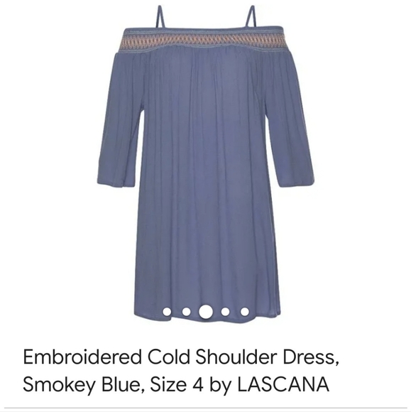 Embroidered Cold Shoulder Dress, Smokey Blue, Size 12 never worn NWT - Picture 3 of 5